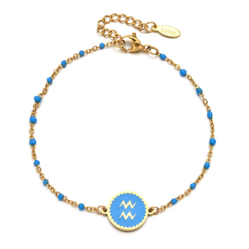 Wholesale Stainless Steel Drip Oil 12 Constellation Pattern Bracelet